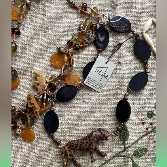 🦏 TRESKA VINTAGE DEADSTOCK LEOPARD NECKLACE KENYA AFRICA HAND CRAFTED 🐘 - Picture 4 of 16